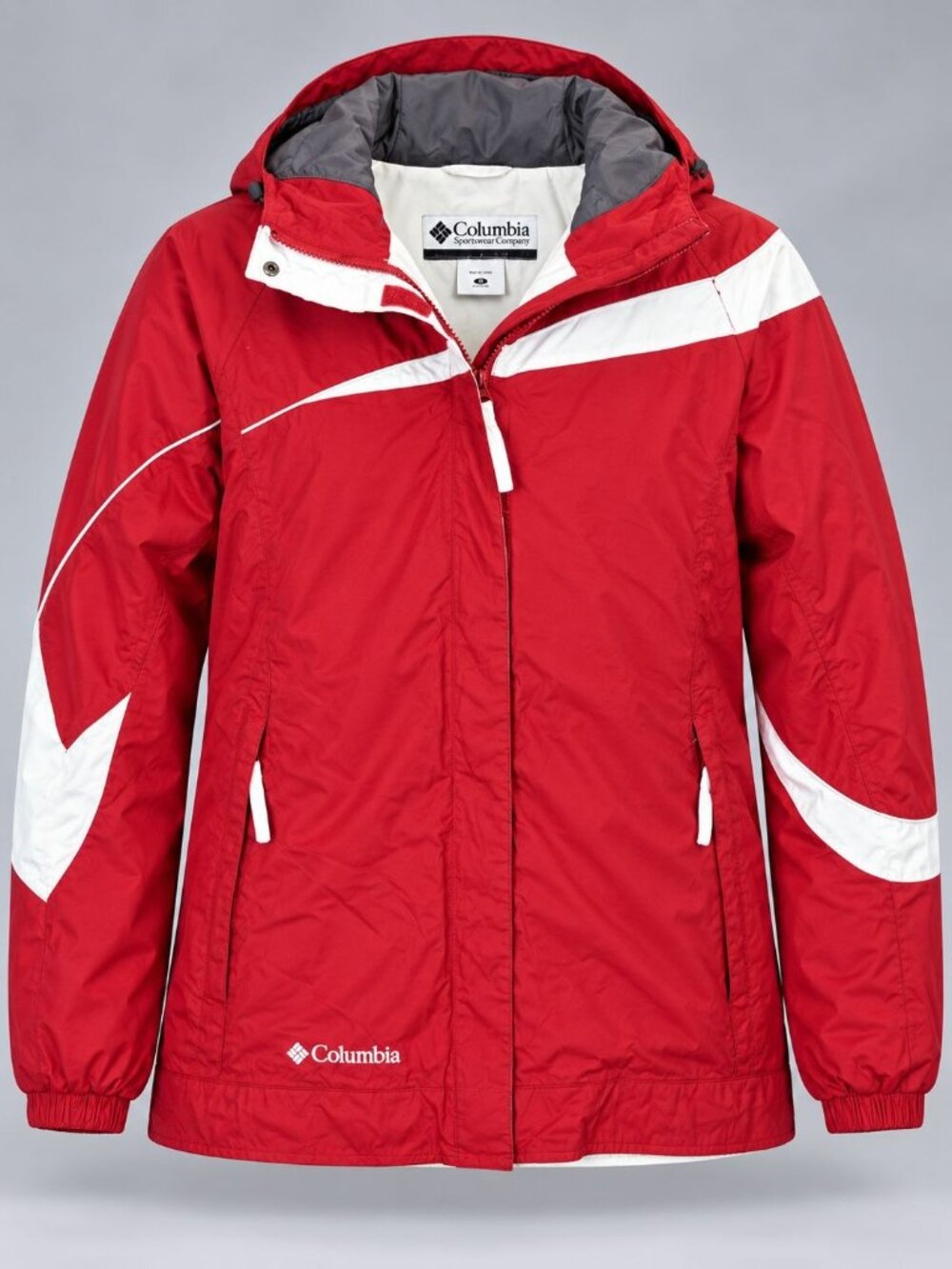 Columbia Sportswear Womens Medium Winter Coat Red White Hooded Ski Jacket